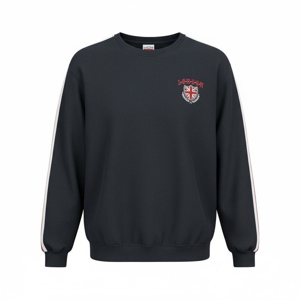 Five Star Navy Crew Neck Sweater with Embroidered Crest - Picture 2 of 3